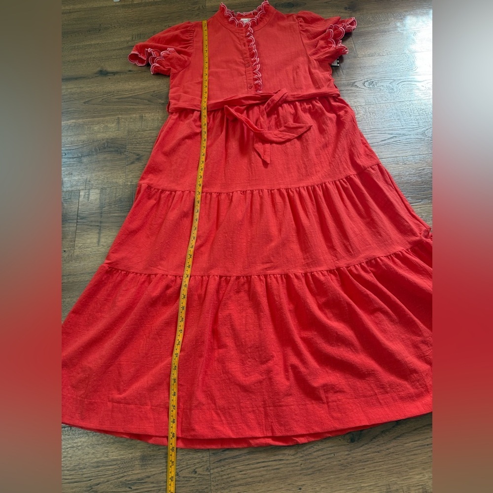 NWT! UMGEE Orange 100% cotton Tiered Maxi Dress M ruffle button belted short sl. - Picture 7 of 14